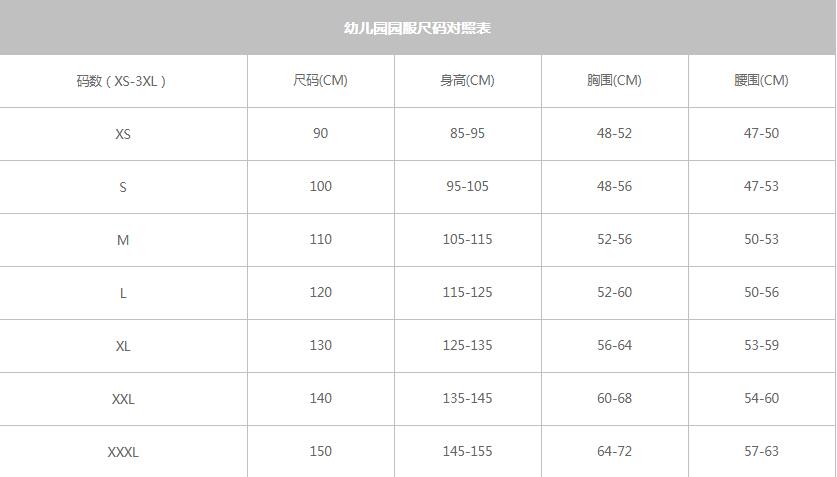 幼兒園園服穿3年怎么定尺碼？（推薦幼兒園園服尺碼對(duì)照表）